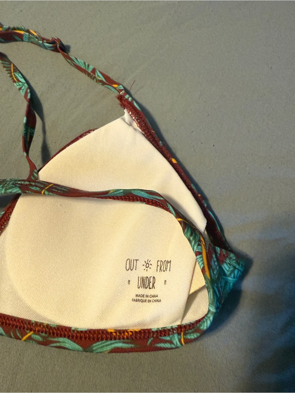 Urban Outfitters Maroon Bikini Top with Teal & Yellow Leaf Print - Picture 5 of 5